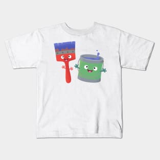 Cute paintbrush and paint cartoon characters Kids T-Shirt